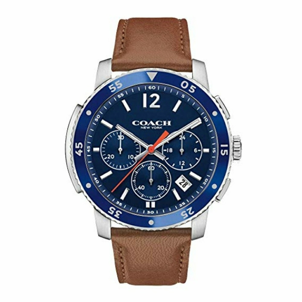 Coach Bleecker men's brown leather watch blue face - Picture 2 of 4